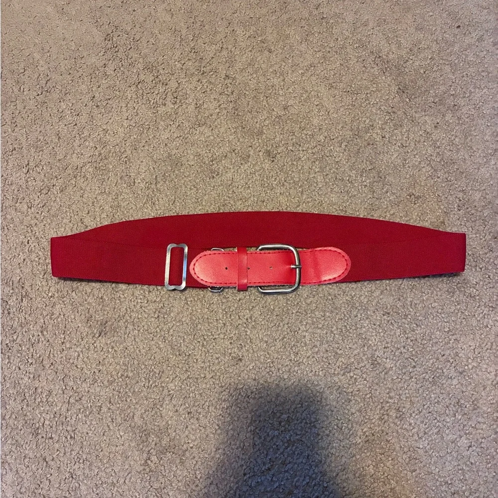 Red baseball Belt with Silver Buckle
